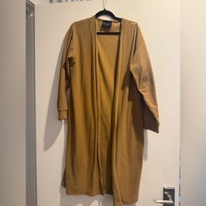 Kittenish Camel Ribbed Long Cardigan Duster Open Front Size Medium